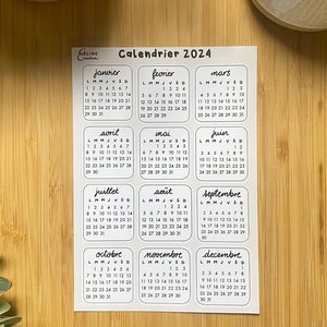 Planche de 12 stickers « Calendrier 2024 » - planches d'autocollants, stickers bujo, planner