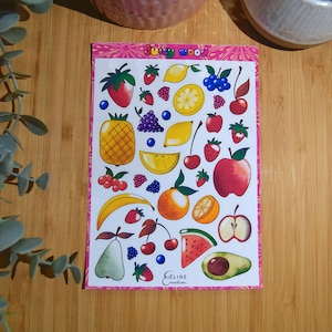 Planche de 37 stickers fruits "Juicy mood" - planches d'autocollants, stickers bujo, planner