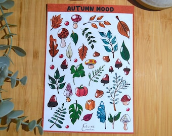 Hoja de 42 pegatinas "Otoño" - hojas de pegatinas, pegatinas bujo, planificador