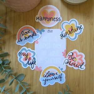 Pack de 6 stickers « Good mindset » - sticker unitaire blanc brillant, ordinateur, tout support, happy stickers