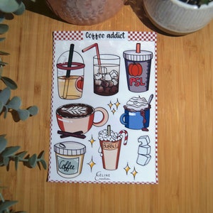Planche de 12 grands stickers « Coffee addict » - planches d'autocollants, stickers bujo, planner