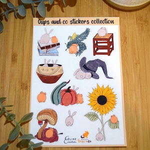 Planche de 10 stickers "collaboration Oups and Co" - thème lapins/cochons d'Indes - collaboration association, stickers, autocollants