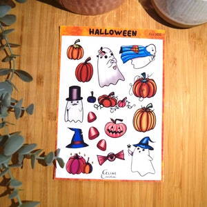Planche de stickers "Halloween", 16 stickers, halloween, automne, bullet journal