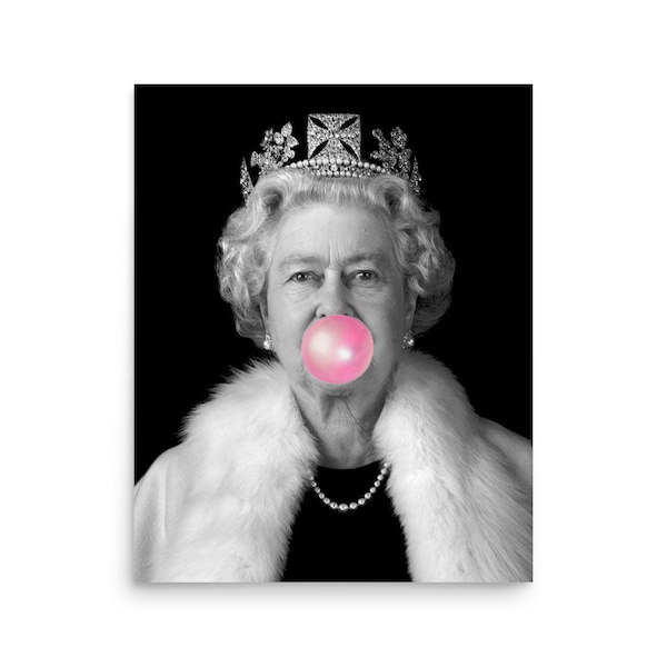 Queen Elizabeth poster, Bubble Gum, Queen Elizabeth Wall Print, Queen of England, Wall Decor, Home Decor