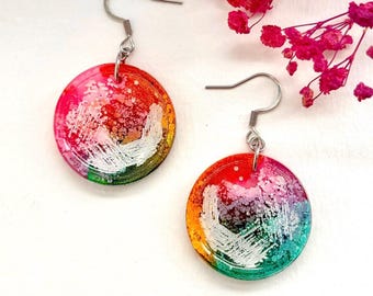 Rainbow Petri Dish Resin Earrings – Abstract Science Inspired Jewellery for Quirky Alternative Style