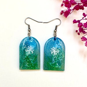 Blue Green Dandelion Earrings: Hypoallergenic Surgical Steel