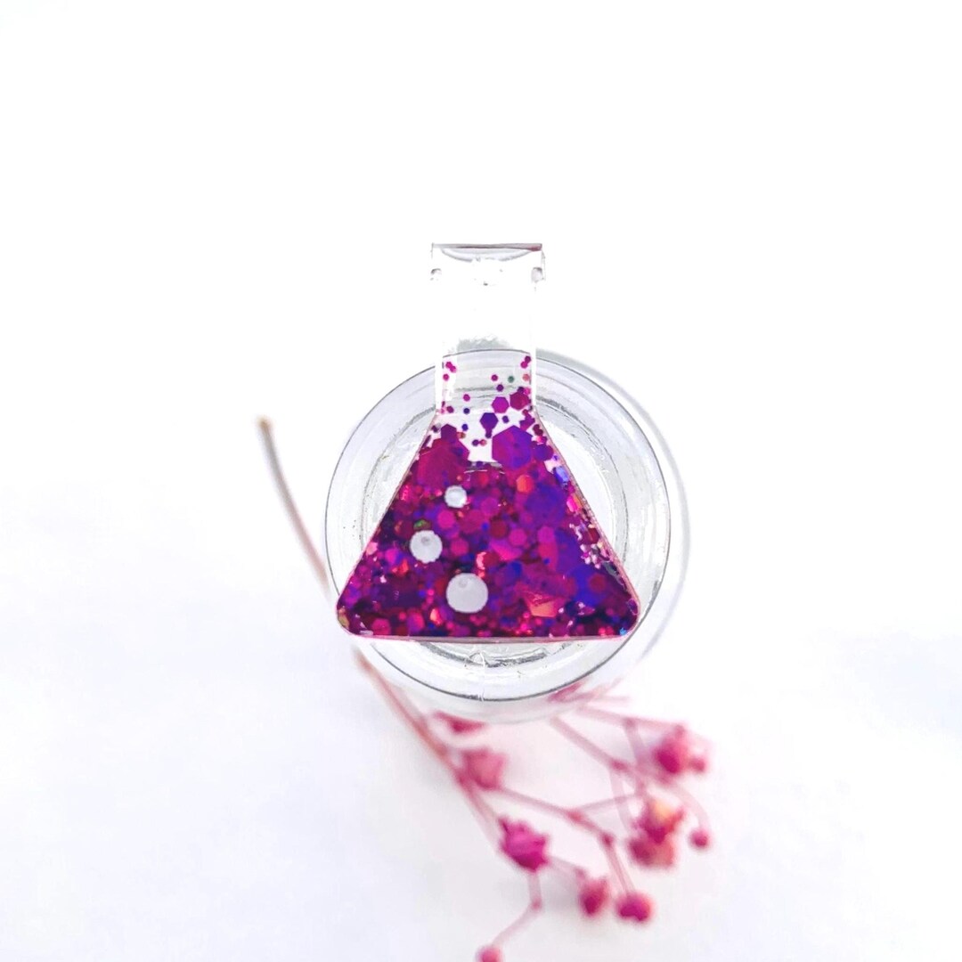 Pink Glitter Conical Flask Pin, Science Gift, Chemist Pin, Scientist ...