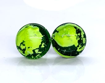 Lime green swirl hypoallergenic studs 10mm