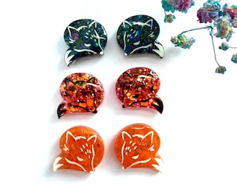 Sleeping Fox Stud Earrings- Handmade Resin Jewellery, Choose Your Variation, Woodland Gift UK