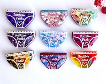 Positive Pants Glitter Pin Badge, Handmade Resin Jewellery, Choose Your Variation, Self Care Gift UK, Mental Health