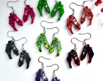 T-Rex Skull Dangle Earrings, Handmade Resin Dinosaur Jewellery, Choose Your Colour, Hypoallergenic Fossil Gift UK