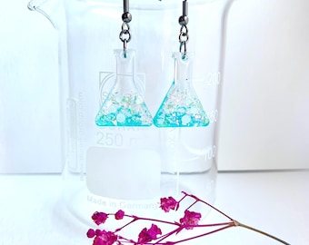 Mint Green Glitter Conical Flask Earrings, Limited Edition Science Resin Jewellery, Hypoallergenic Chemistry Gift