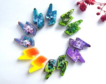 Alcohol Ink Mini Lightning Bolt Stud Earrings – Handmade Resin Statement Jewellery, Choose Your Variation, Hypoallergenic Gift UK