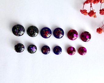 Glitter Resin Stud Earrings – Handmade Statement Jewellery, Choose Your Variation and Size, Hypoallergenic Dopamine Gift UK