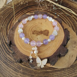 THETRENDBLAZER - Butterfly Amethyst Chalcedony Crystal Bracelet | Handmade Natural Healing Crystal Bracelets | Original Design