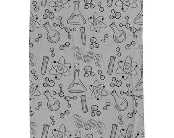Science-Themed Velveteen Plush Blanket in Grey