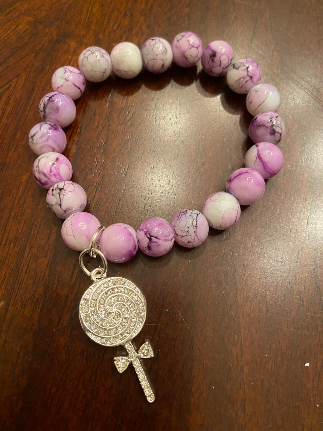 Purple Beaded Charm Bracelet Silver Charm Bracelet Charm Bracelet