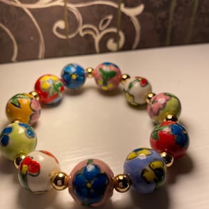 Flower Beaded Bracelet Beaded Bracelet Stretch Bracelet Flower Bracelet Gold Bracelet Gift For Her Mothers Day Gift