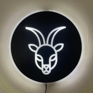 Capricorn, Led Wall Sign, Goat, Edge Lit Acrylic, Astrology, Like-Neon, Large Round Circle Hanging Wall Art, Astrology