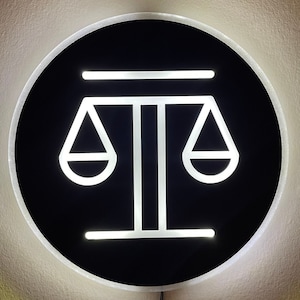 Libra, Led Wall Sign, Scale, Edge Lit Acrylic, Like-Neon, Astrology, Large Round Circle Hanging Wall Art, Astrology
