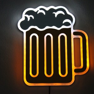 Beer Mug Sign, LED Wall Sign, Edge Lit Acrylic Cold Beer, Like-Neon, Hanging Wall Art