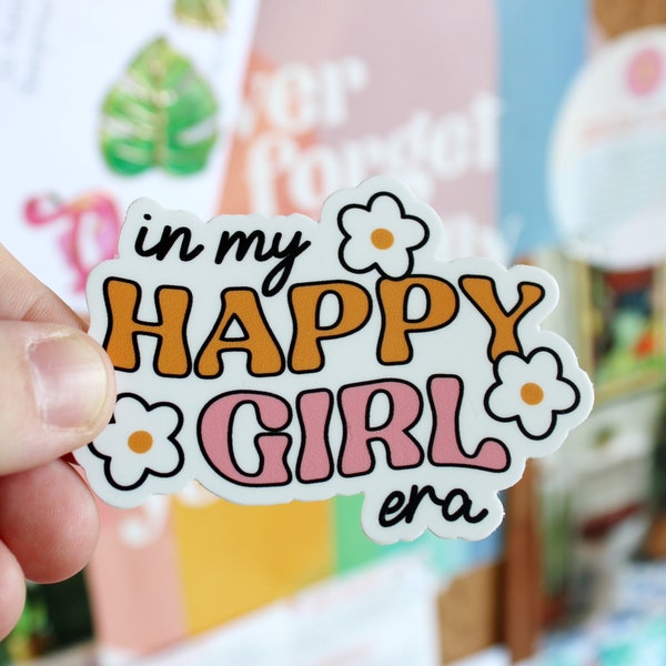 Happy Girl Era Vinyl Sticker | Hydro Flask Laptop | Retro Aesthetic