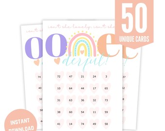 Pastel Onderful rainbow birthday bingo games, Printable Cute girls first onederful birthday party game, Instant Download
