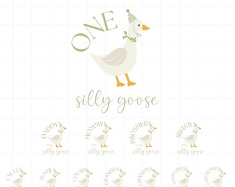 One silly goose birthday shirt PNG bundle, Goose theme first birthday family matching shirt PNG iron on transfer, Instant Download
