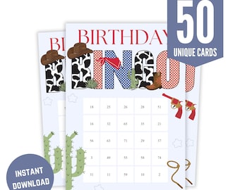 Cowboy birthday bingo games set, Printable Cowboy theme birthday party game for kids, Rodeo cowboy bingo, Instant Download