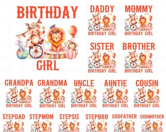 Circus verjaardag meisje shirt PNG bundel sublimatie, Carnaval verjaardag familie bijpassende shirt PNG digitaal bestand, Instant Download
