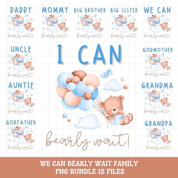 We can bearly wait baby shower shirt PNG bundle sublimation, Teddy bear shirt png, Teddy bear we can bearly wait family matching shirt PNG