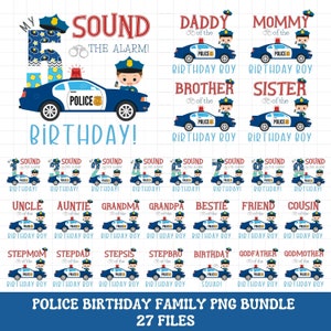 Police birthday shirt PNG sublimation, Police themed birthday shirt iron on transfer png bundle, Police birthday family matching shirt PNG