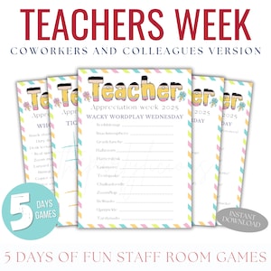 Teacher Appreciation Week Game Bundle – 5 Days of Fun Staff Room Games & Activities for Coworkers and Colleagues (Digital Download)