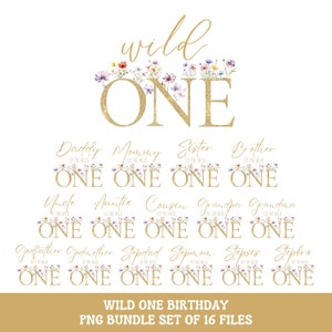 Wildflower first birthday shirt PNG bundle, Wild one flower first birthday family matching shirt PNG iron on transfer, Instant Download