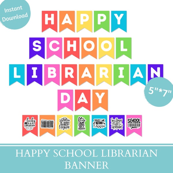 Banner stampabile della settimana del bibliotecario scolastico felice 2024, banner della settimana di apprezzamento del bibliotecario scolastico, download istantaneo