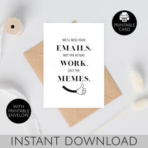 Carte de voeux d'adieu imprimable pour collègue, collègue ou patron, cadeau de départ amusant avec modèle d'enveloppe imprimable, téléchargement immédiat