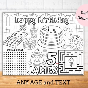 Candyland birthday party placemats, kawaii sweet treats placemats, sweet treats coloring activity sheet, candy activity coloring sheet