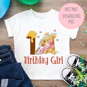 クラシックなくまのプーさんの最初の誕生日シャツ PNG 昇華、くまのプーさんの誕生日シャツ PNG、即時ダウンロード