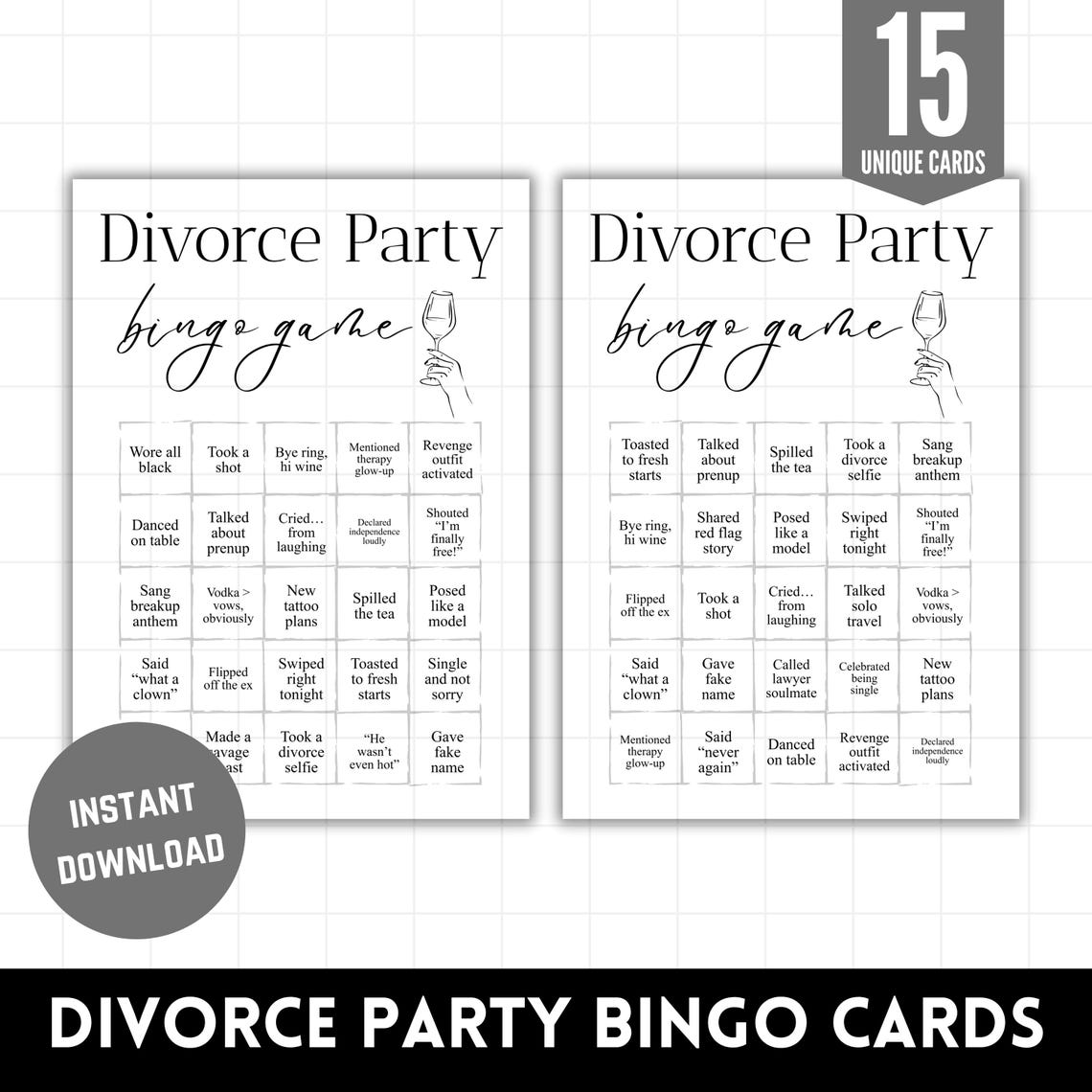 Printable Divorce Party Bingo Games, Breakup Party Game Bingo, Newly ...