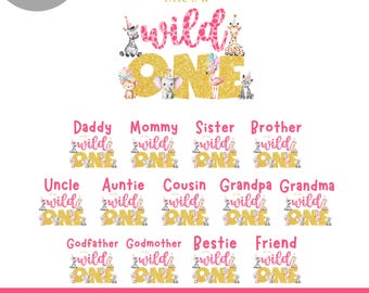 Safari Wild One birthday shirt PNG bundle, Jungle Safari girls 1st birthday family matching shirt PNG iron on transfer, Instant Download