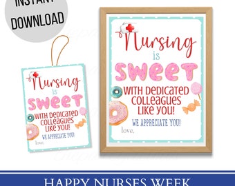 Printable Happy Nurses week gift tags, Happy nurses week appreciation gift poster sign cake cookie muffin, Instant Download
