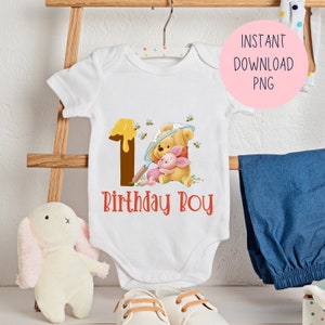 Classic winnie the pooh first birthday boy shirt PNG sublimation, Winnie the pooh birthday shirt PNG, Instant download