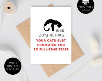 Printable Retirement Greeting Card for Colleague or Boss Funny going away, Funny Cat lady Retirement greeting card, Instant Download