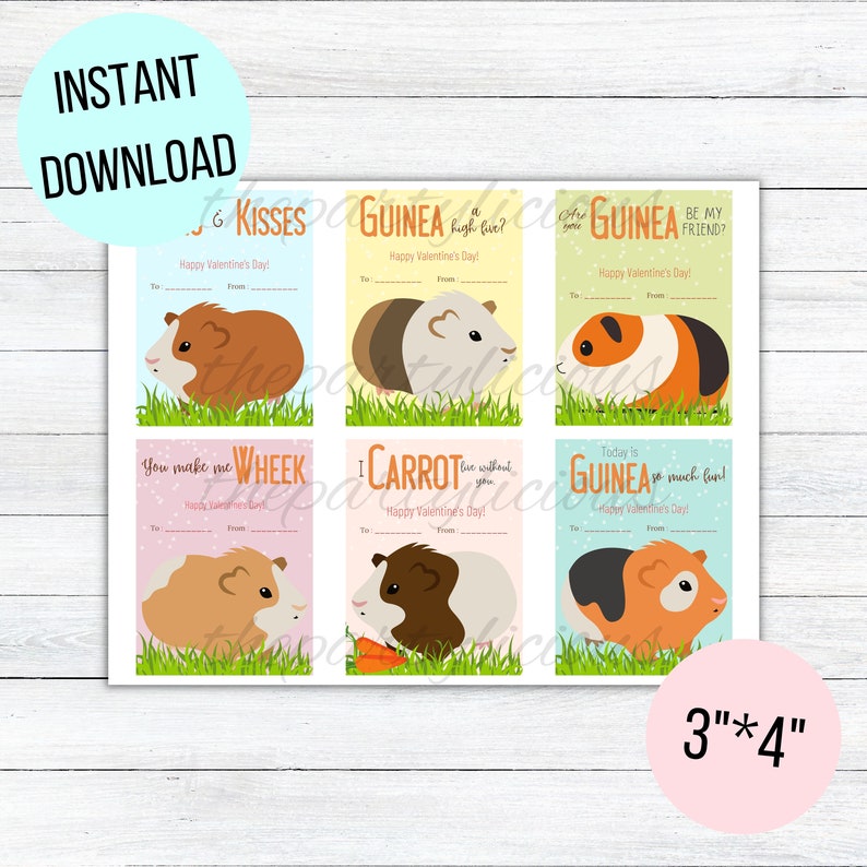 Printable Guinea Pig Valentines Day Cards Classroom Etsy