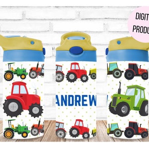 Kids tractor tumbler wrap sublimation, 12oz flip top sippy cup sublimation PNG file, Boys water bottle wrap sublimation, Tractor sublimation