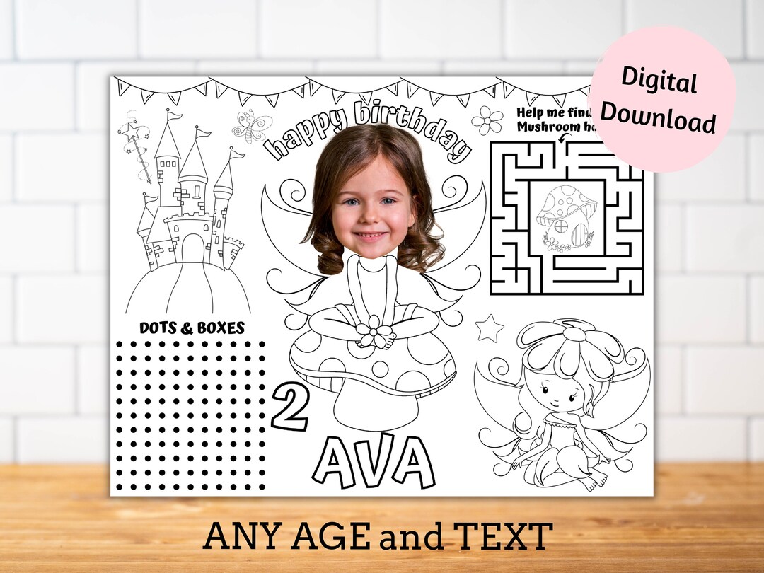 Personalised Fairy Party Activity Sheet With Photo,kids Birthday ...