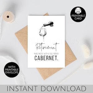 Imprimable carte de voeux de retraite pour amateur de vin pour collègue ou patron Drôle de départ, carte de voeux de retraite drôle, téléchargement immédiat
