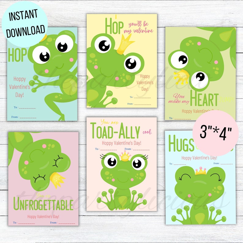 Printable Frog Valentines Day Cards Classroom Kids Valentines - Etsy