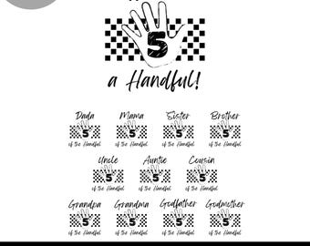 Pacchetto PNG di magliette di compleanno ufficialmente A Handful, Magliette abbinate per la famiglia del quinto compleanno dei ragazzi PNG, Magliette per il quinto compleanno dei ragazzi PNG, Download istantaneo