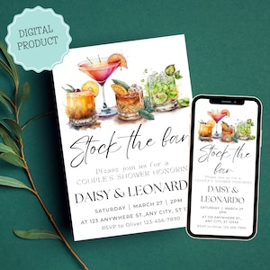 Let's Stock the bar invitation, Engagement party Couples Wedding shower stock the bar alcohol drinks invite WhatsApp electronic